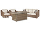 Beachcroft Outdoor Sofa and 2 Lounge Chairs with Fire Pit Table