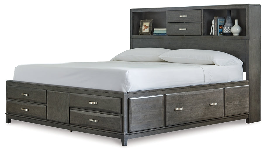 Caitbrook  Storage Bed With 8 Storage Drawers With Mirrored Dresser And 2 Nightstands