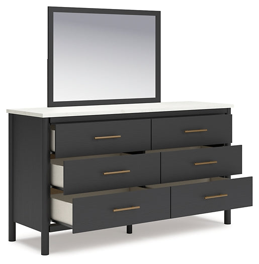 Cadmori King Upholstered Panel Bed with Mirrored Dresser and Chest