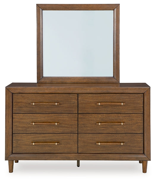 Lyncott California King Upholstered Bed with Mirrored Dresser and Nightstand