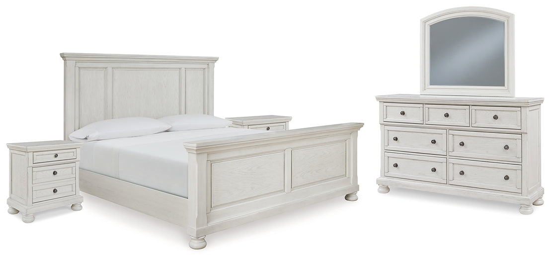 Robbinsdale Queen Panel Bed with Mirrored Dresser and 2 Nightstands