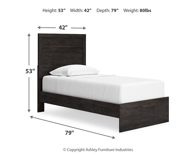 Belachime Twin Panel Bed with Mirrored Dresser and Chest