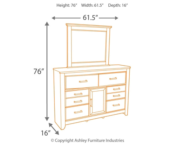 Juararo Queen Panel Headboard with Mirrored Dresser