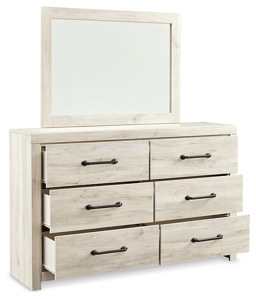 Cambeck Queen Panel Bed with 2 Storage Drawers with Mirrored Dresser and Nightstand