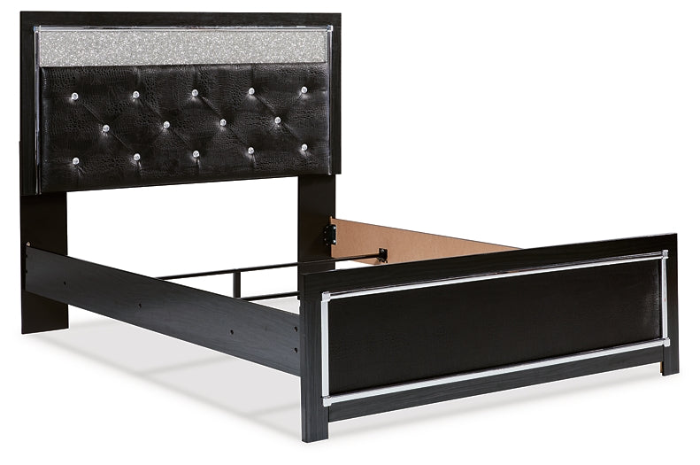 Kaydell Queen Upholstered Panel Bed with Mirrored Dresser and Chest