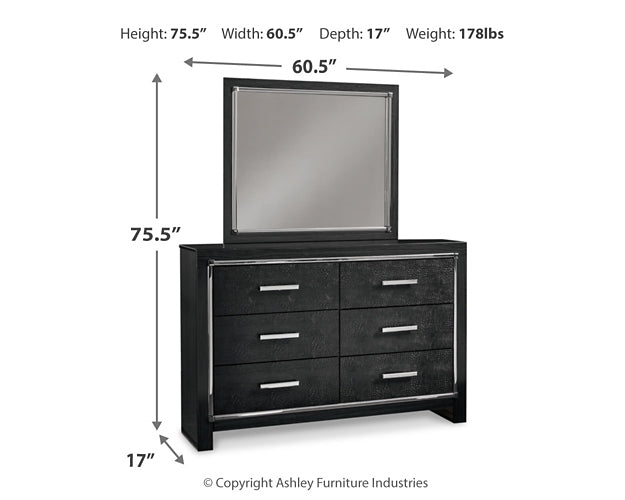 Kaydell King Upholstered Panel Bed with Mirrored Dresser and 2 Nightstands