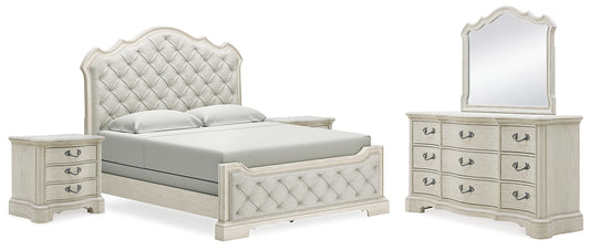 Arlendyne California King Upholstered Bed with Mirrored Dresser and 2 Nightstands